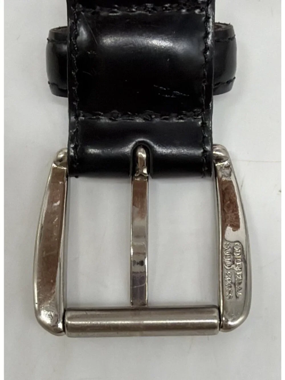 Cole Haan Black Leather Belt Solid Brass Silver Tone Buckle Men’s 34/85 Made USA